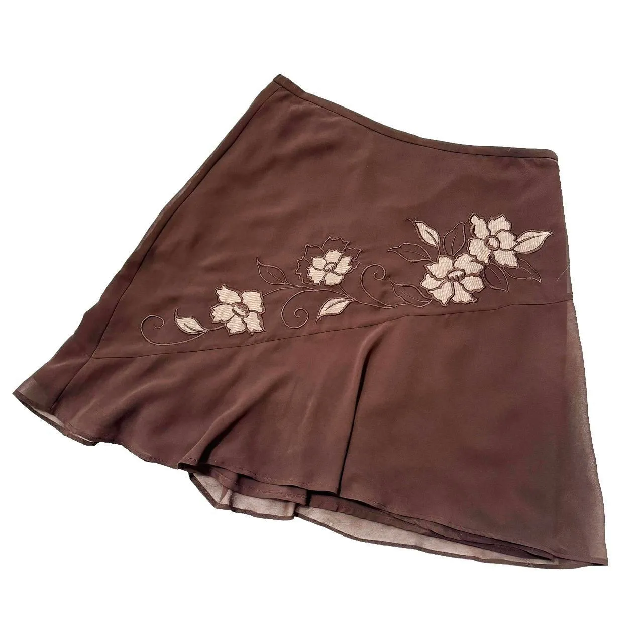 2000s Chocolate Chiffon Midi Skirt Set (L/XL)