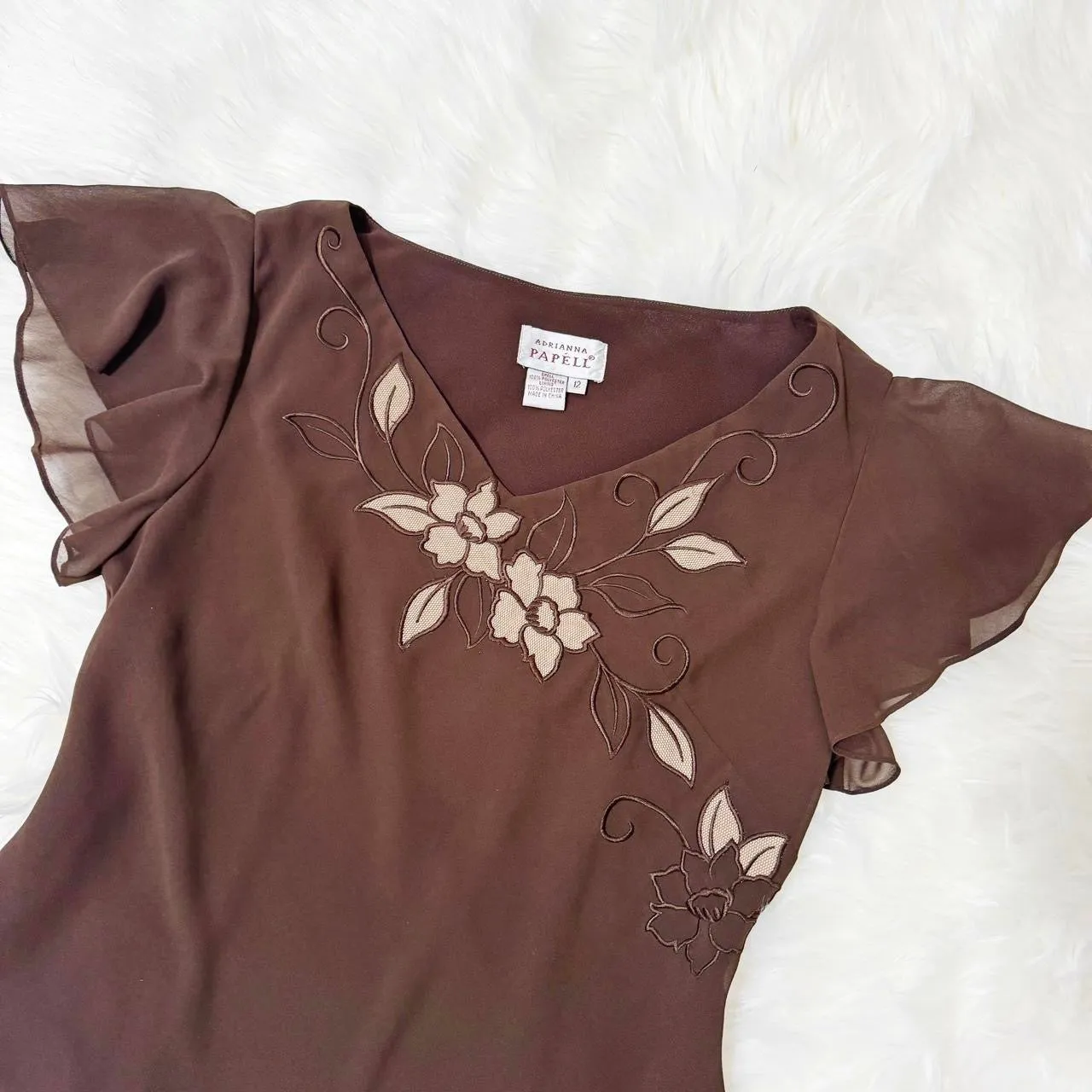 2000s Chocolate Chiffon Midi Skirt Set (L/XL)