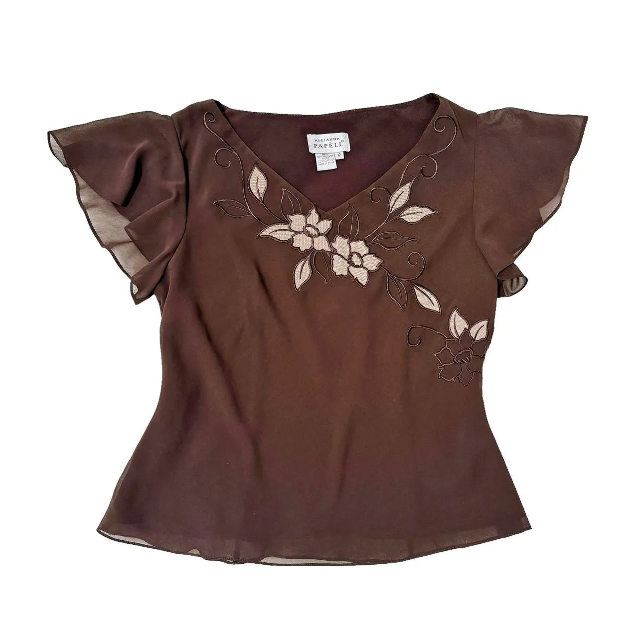 2000s Chocolate Chiffon Midi Skirt Set (L/XL)