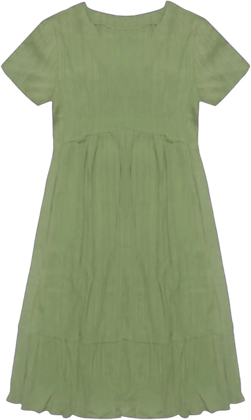 2025 Spring Dresses Women Casual Boho Petite Midi T Shirt Dresses Summer Short Sleeve V Neck Ruffle Hem Tiered Dress