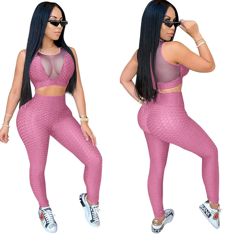 2pcs Wholesale Women Sportswear Sets See-Through Top   Leggings