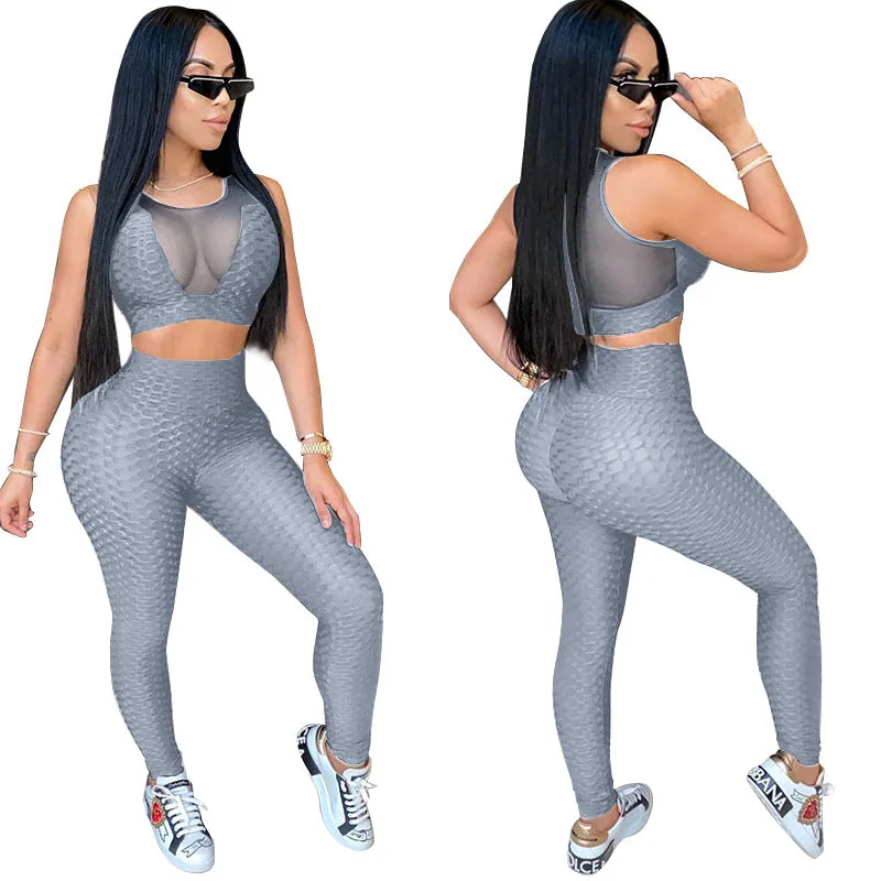 2pcs Wholesale Women Sportswear Sets See-Through Top   Leggings