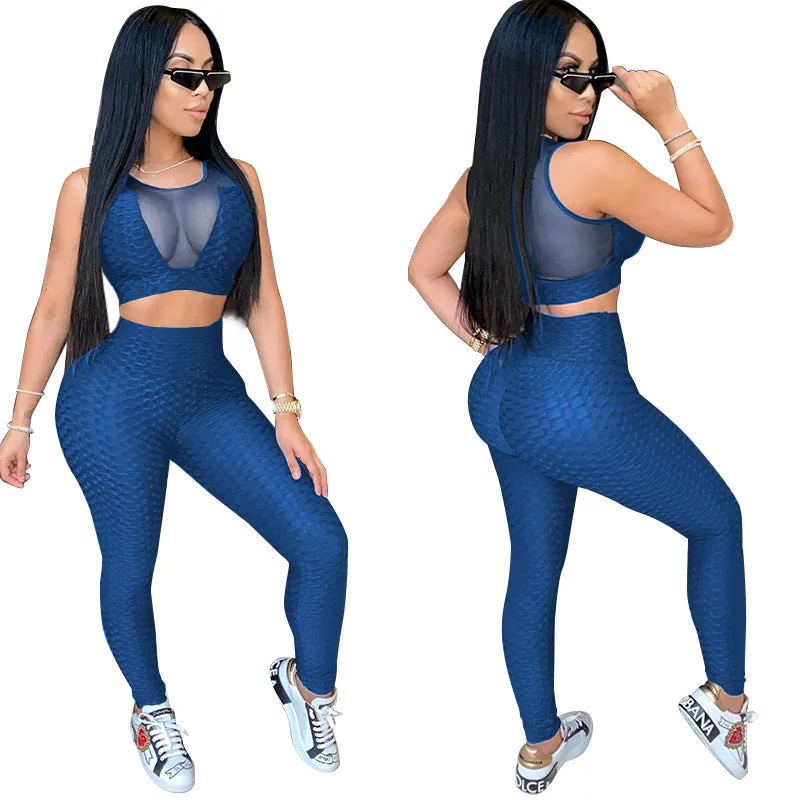 2pcs Wholesale Women Sportswear Sets See-Through Top   Leggings