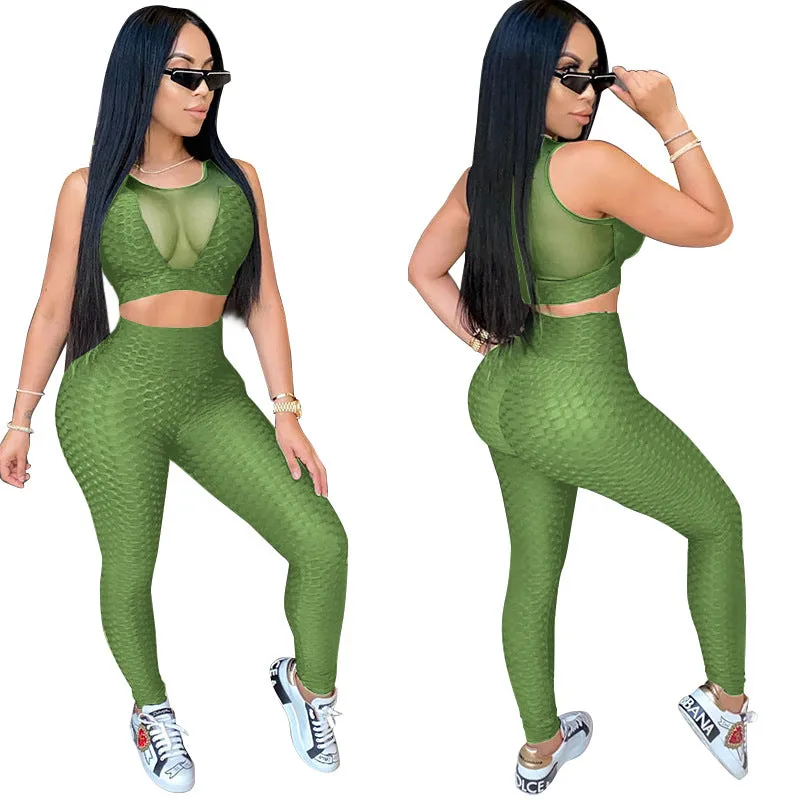 2pcs Wholesale Women Sportswear Sets See-Through Top   Leggings