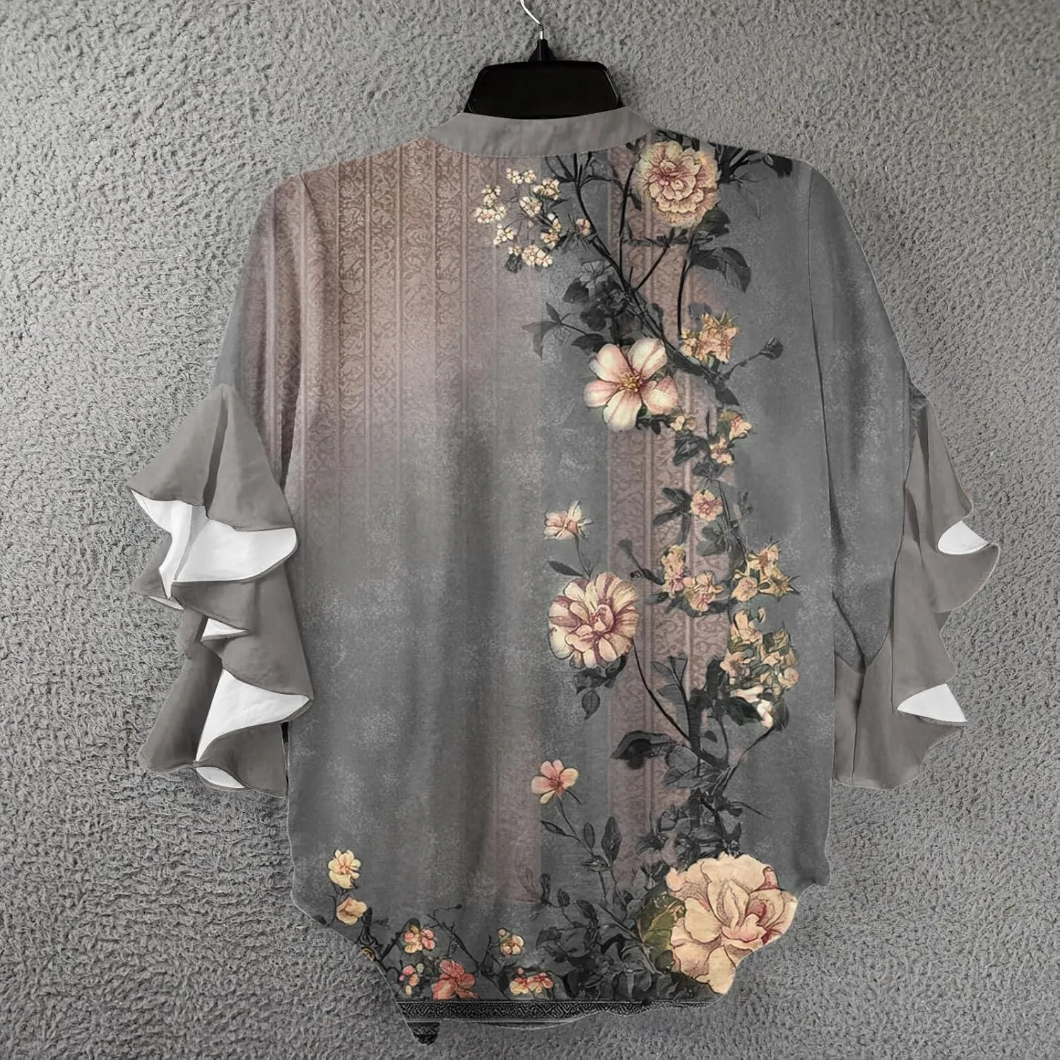 3/4 Length Sleeve Womens Tops Summer 2025 Floral Shirts 3/4 Ruffle Sleeve V Neck Half Button Down Flowy Blouse