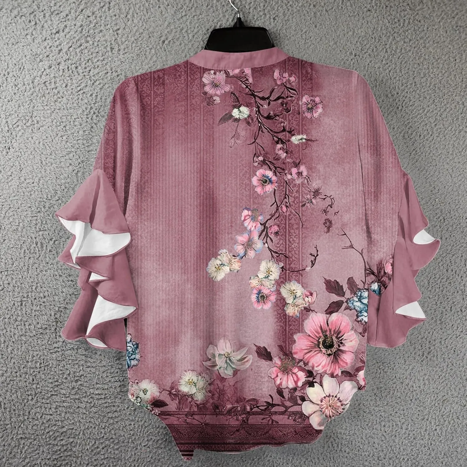 3/4 Length Sleeve Womens Tops Summer 2025 Floral Shirts 3/4 Ruffle Sleeve V Neck Half Button Down Flowy Blouse