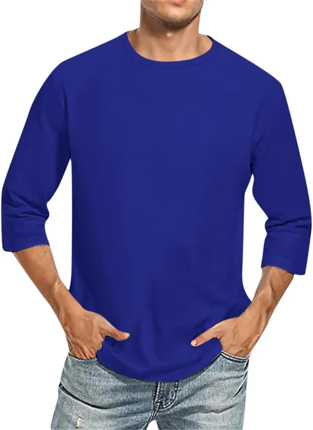 3/4 Sleeve Shirt for Men Solid Color Crew Neck Baseball T-Shirts Three Quarter Sleeve T Shirts Summer Casual Tees