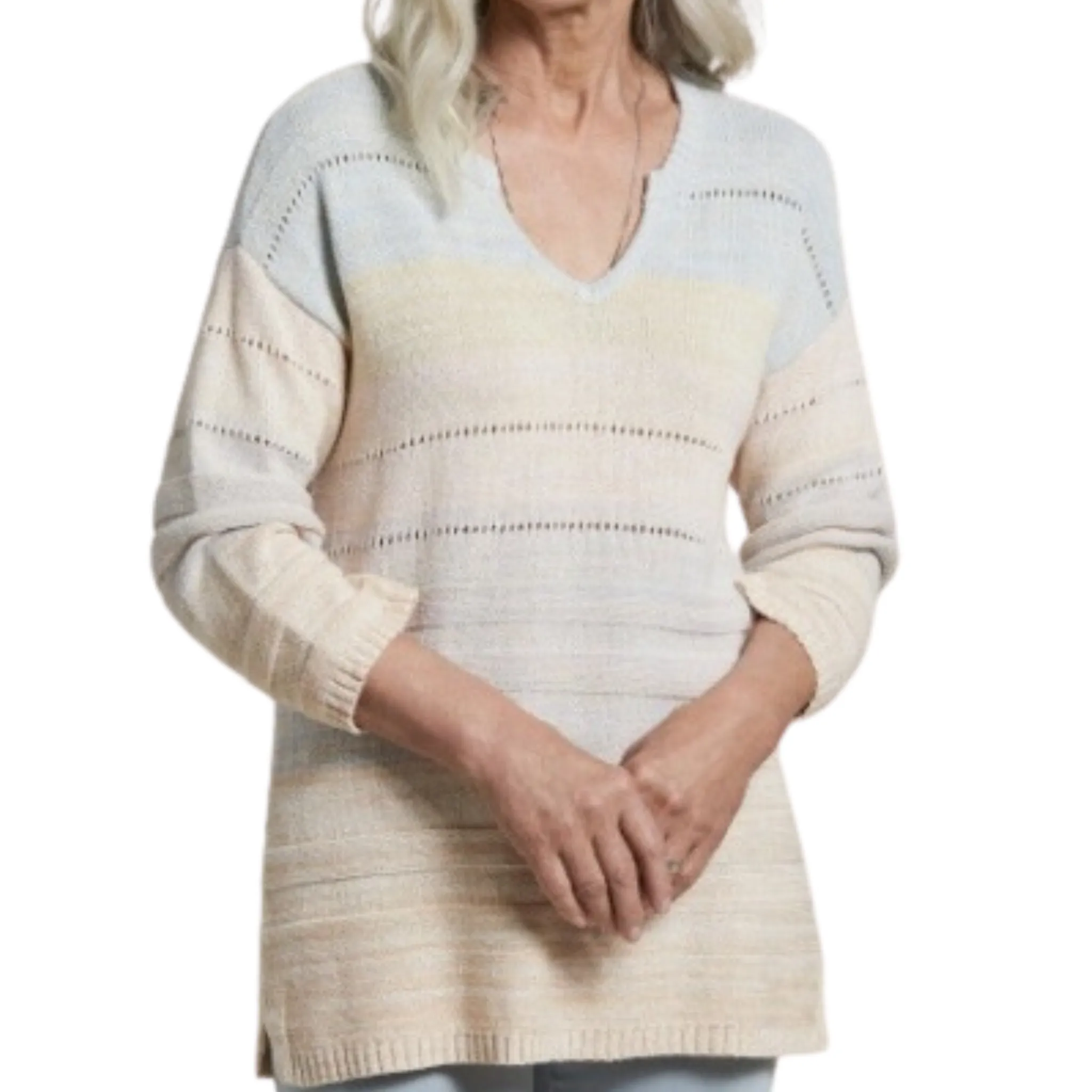 3/4 Sleeve Split Neck Sweater