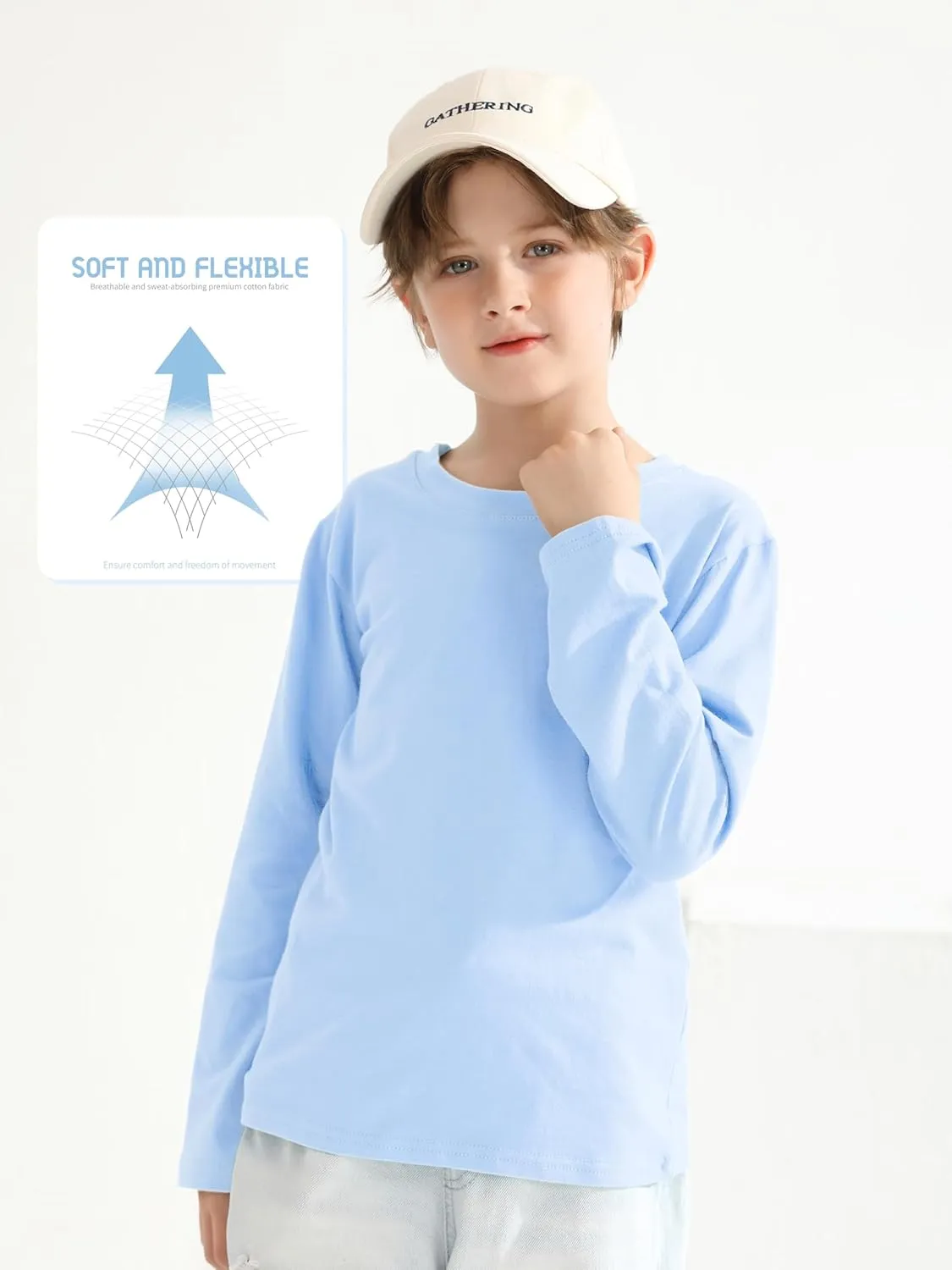 4 Pack Boys Long Sleeve Shirts Soft Cotton Basic Tees Youth Boys Long Sleeve T-Shirts Layering Shirts Tagless