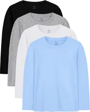 4 Pack Boys Long Sleeve Shirts Soft Cotton Basic Tees Youth Boys Long Sleeve T-Shirts Layering Shirts Tagless