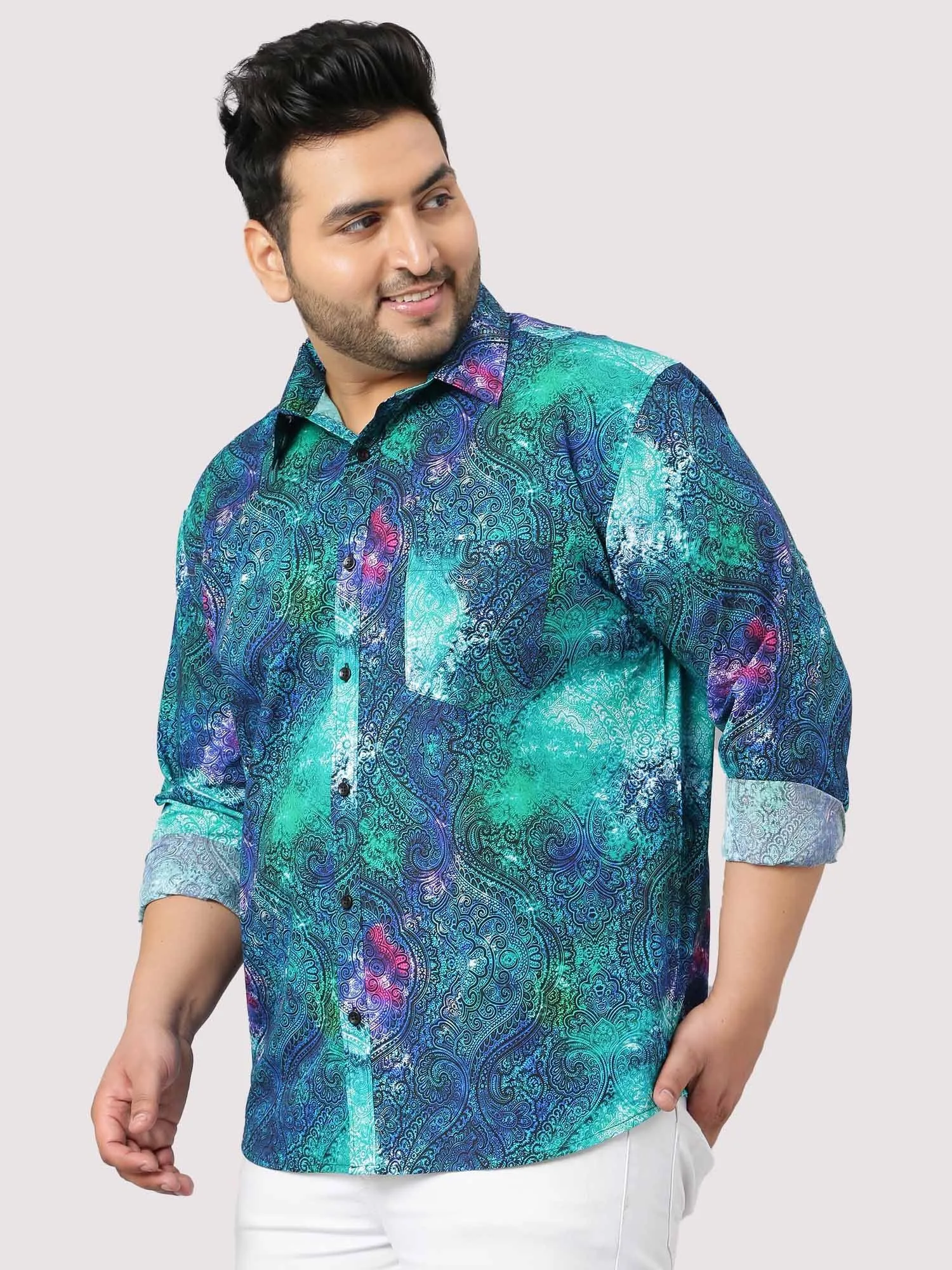 Abstract Green Blue Full Sleeve Men's Plus Size