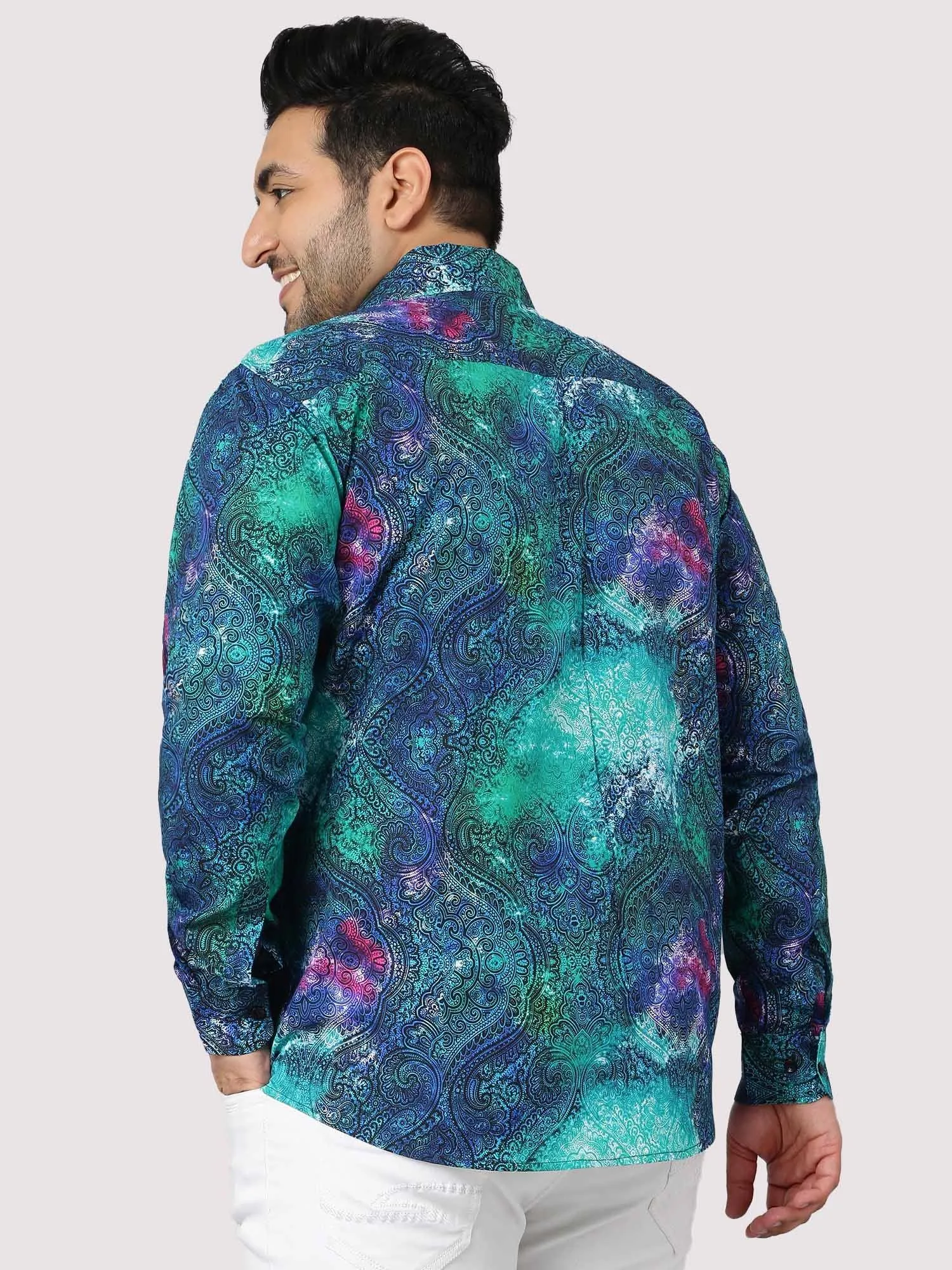 Abstract Green Blue Full Sleeve Men's Plus Size