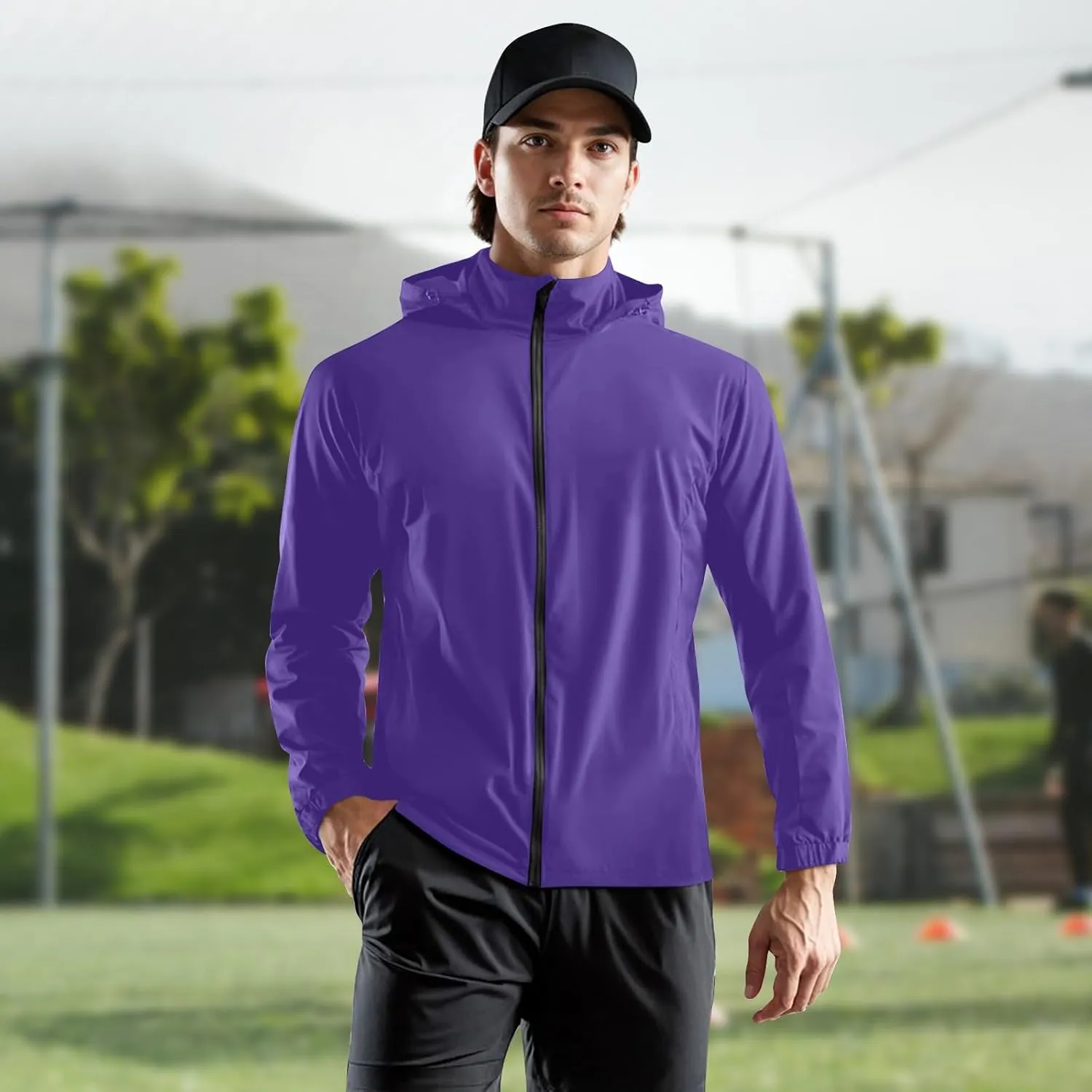 ADHOWBEW Rain Coat Men Adult Lightweight Waterproof Work Sun Protection Outerwear Windbreaker, Outerwear