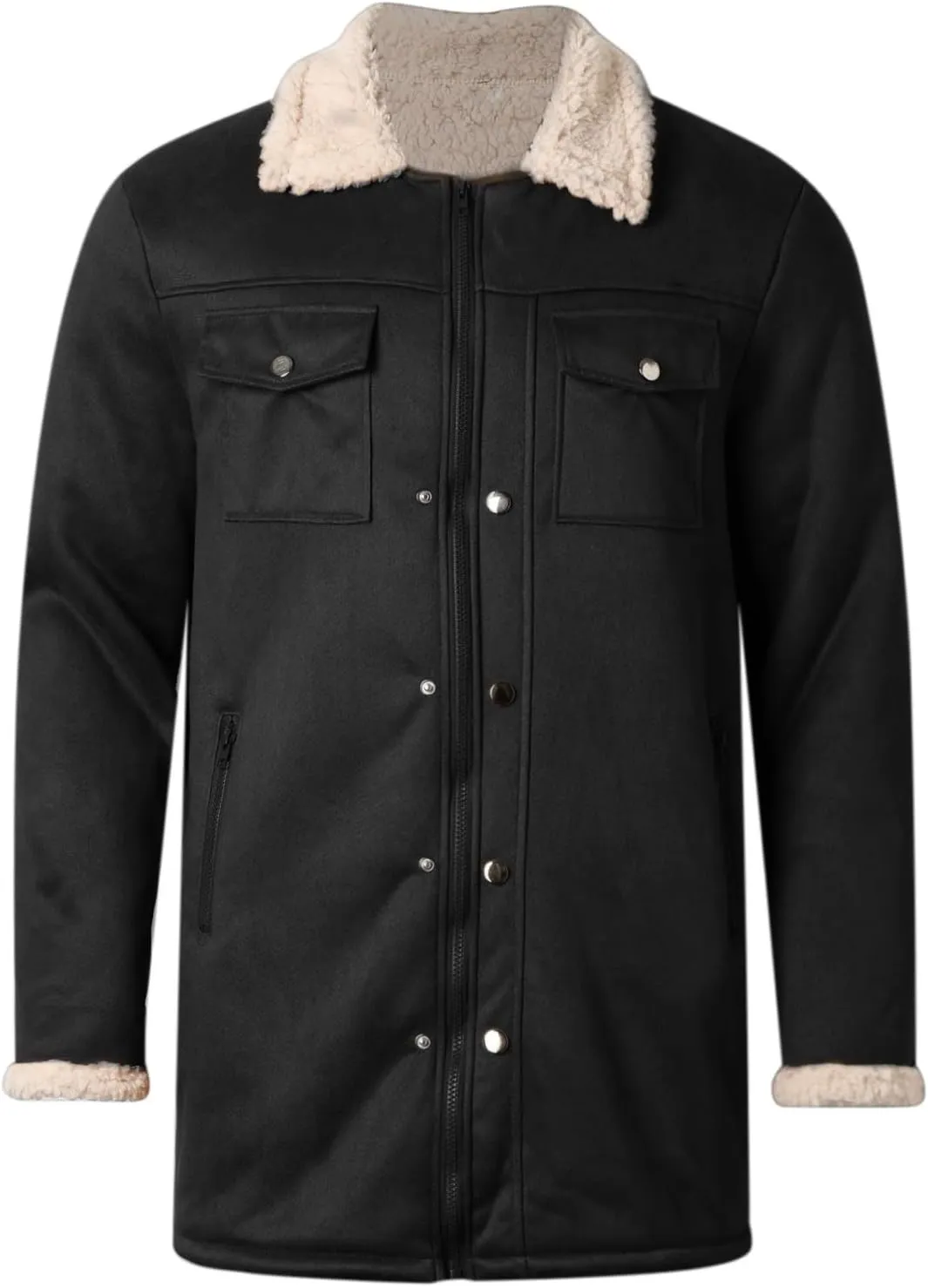Alalaso Vintage Suede Pocket Plush Reversed Collar Mens Outdoor Jacket Western Outdoor Windbreaker Jacket Coat Retro Top