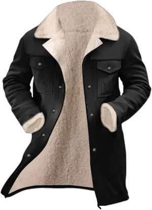 Alalaso Vintage Suede Pocket Plush Reversed Collar Mens Outdoor Jacket Western Outdoor Windbreaker Jacket Coat Retro Top