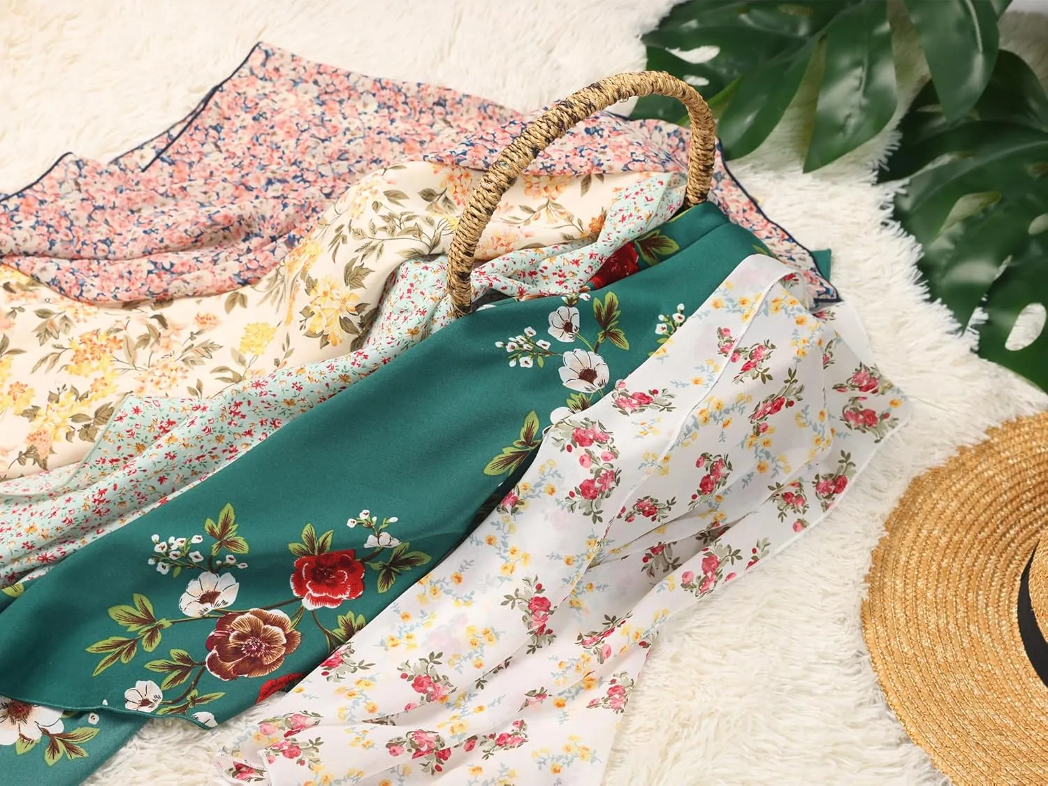 Allegra K Women Chiffon Scarves - 25.6" X25.6" - Floral Print Square Kerchief Neck Scarf Neckerchief