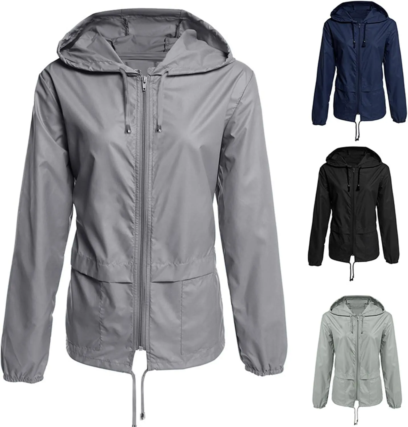Andongnywell Women's Lightweight Hooded Rain Jacket Waterproof Raincoat Windbreaker Packable Active Outdoor Zipper