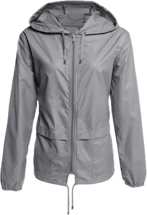 Andongnywell Women's Lightweight Hooded Rain Jacket Waterproof Raincoat Windbreaker Packable Active Outdoor Zipper