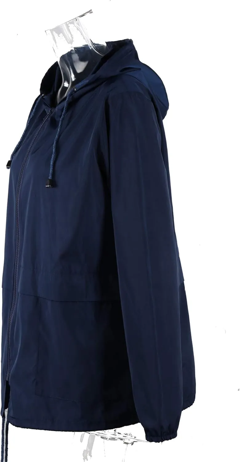 Andongnywell Women's Lightweight Hooded Rain Jacket Waterproof Raincoat Windbreaker Packable Active Outdoor Zipper