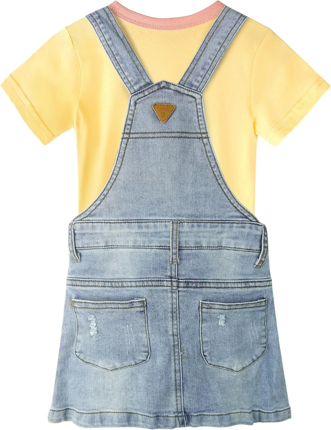 Baby & Little Girls Denim Overall Dresses Sets, Crewneck Cotton T-shirt Jeans Suspender Skirts