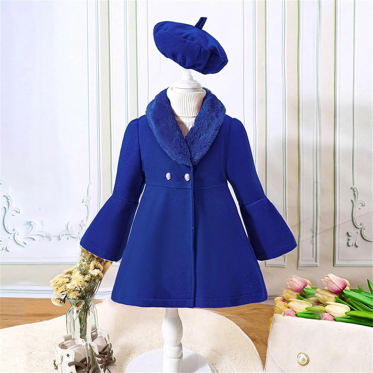 Baby Kids Boys Girls Classic Wool Blend Coat Winter Double Breasted Trench Coat Outwear Pe Coat Jacket