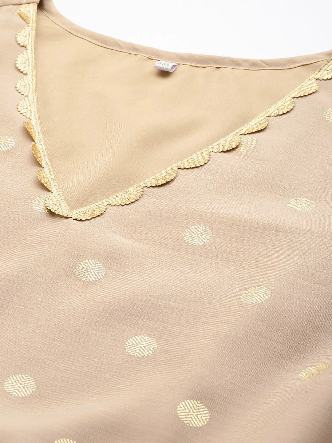 Beige Printed Plus Size Fit & Flare Maxi Dress