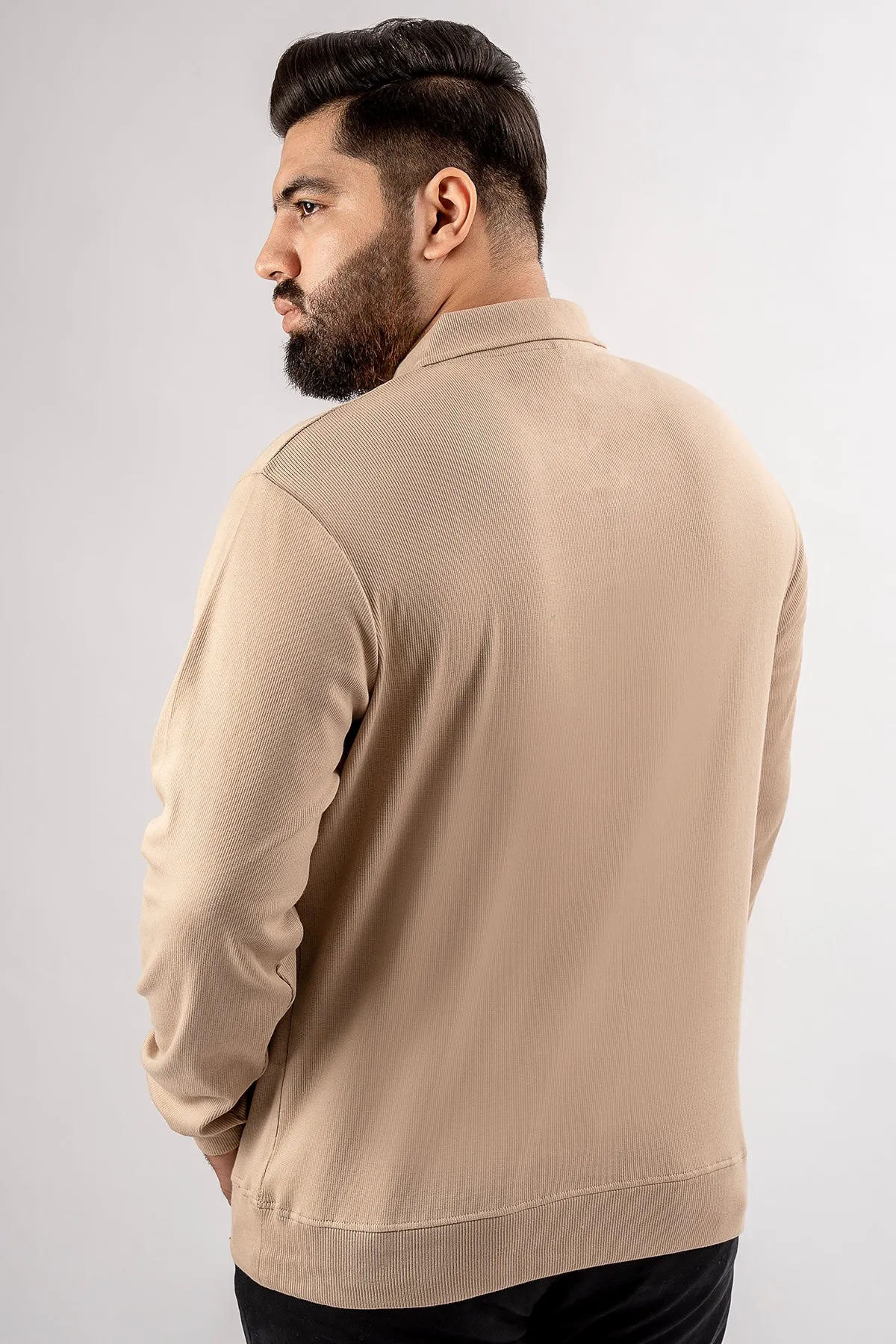 Beige Textured Quarter Zip Sweatshirt (Plus Size) - S24 - MSW100P