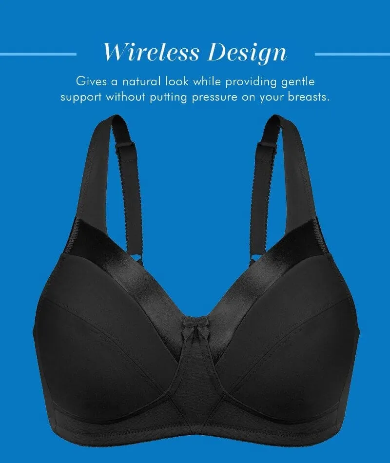 Bestform Satin Trim Wire-Free Cotton Bra With Unlined Cups 2 Pack - Black