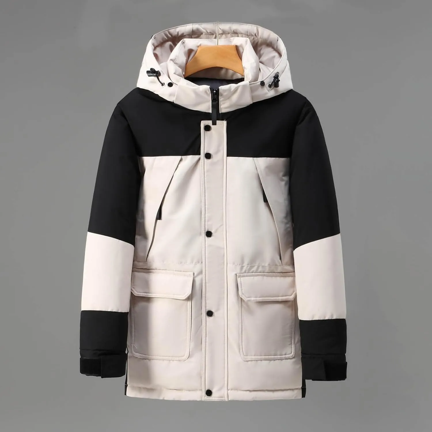 Bidobibo Quilted Jacket Men with Big Hood Patchwork Puffer Coat Mens Parka Winter Coats Long 2024 Padded Jacket Plus Size