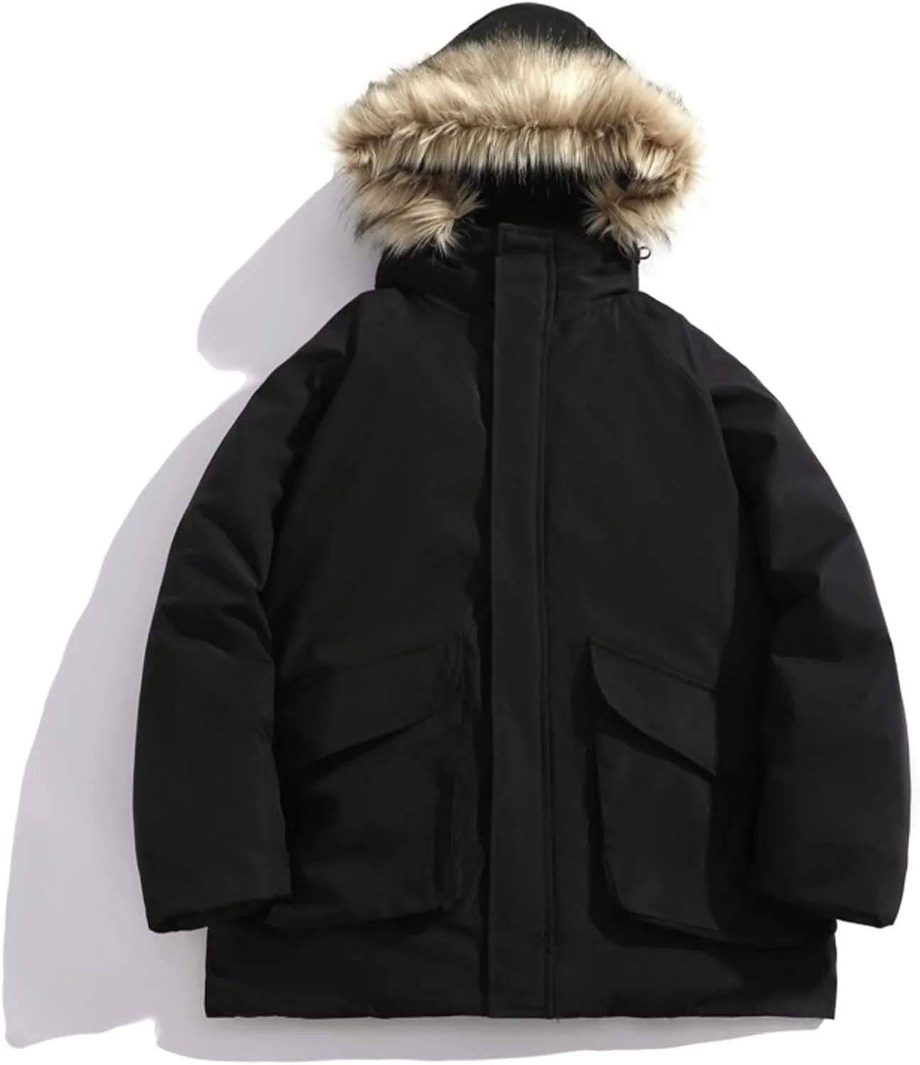 Bidobibo Reversible Quilted Jacket Men Winter Jacket with Fur Hood Winter Coats for Men Warm Parka Long Sleeve Puffer Coat