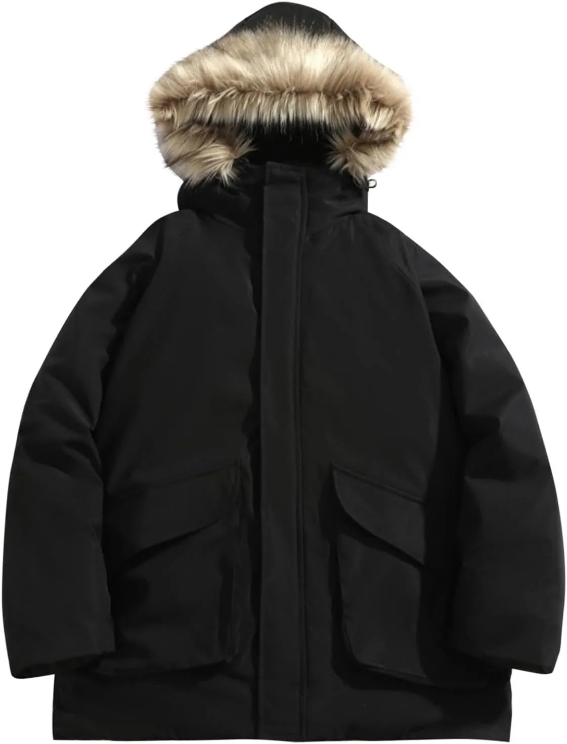 Bidobibo Reversible Quilted Jacket Men Winter Jacket with Fur Hood Winter Coats for Men Warm Parka Long Sleeve Puffer Coat