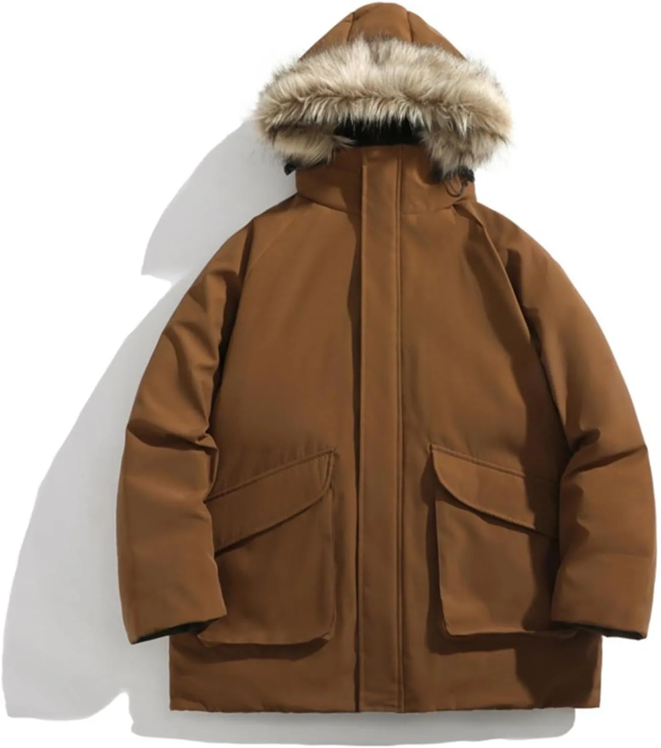 Bidobibo Reversible Quilted Jacket Men Winter Jacket with Fur Hood Winter Coats for Men Warm Parka Long Sleeve Puffer Coat