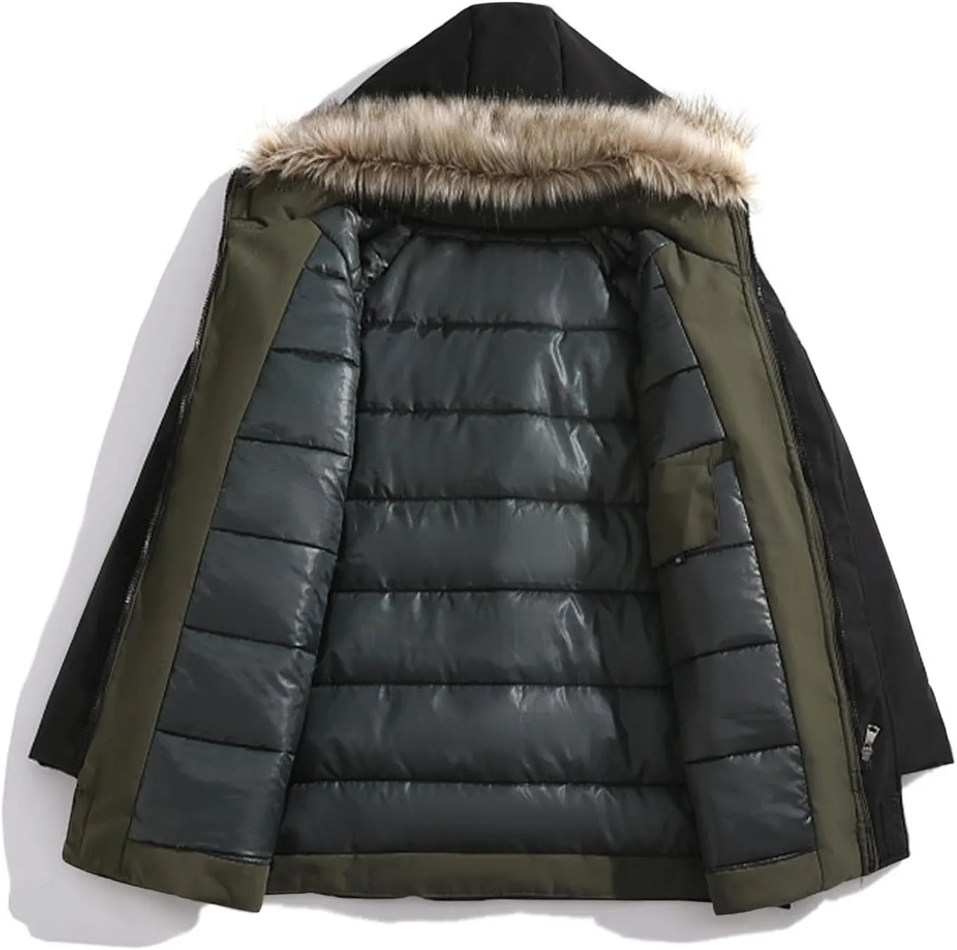 Bidobibo Reversible Quilted Jacket Men Winter Jacket with Fur Hood Winter Coats for Men Warm Parka Long Sleeve Puffer Coat