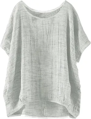 Boho Shirts for Women Hippie Casual Summer Short Sleeve Gauze Shirts Plus Size Cotton Linen Peasant Tops Blouses