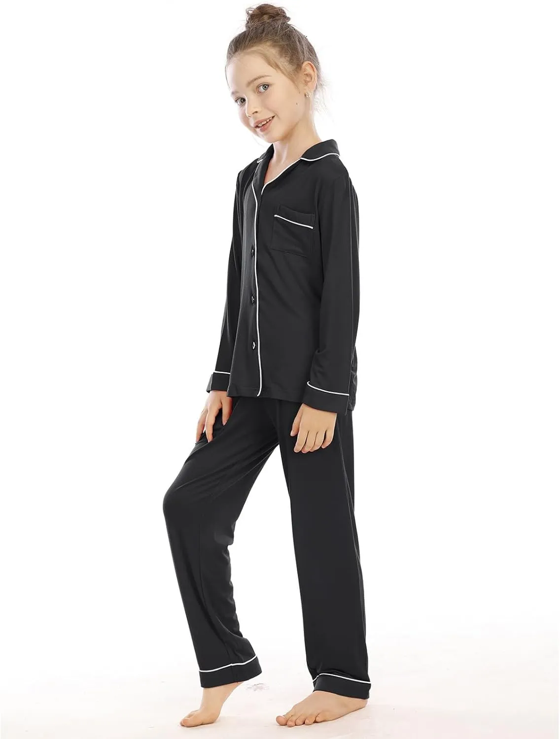 Boys Girls 𝐏a𝐣ama Set Solid Button Down Long Sleeve Sl𝐞epwear Cotton 𝐏ajamas for Kids 𝐏js Loung𝐞wear Tops Pants