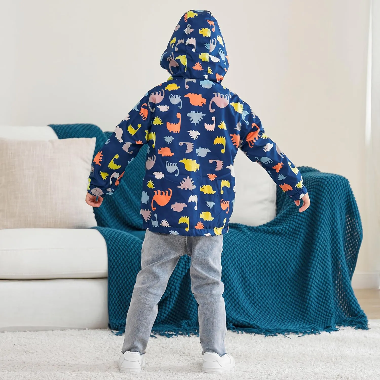 Boys' Hooded Dinosaur Jacket Windbreaker Outerwear