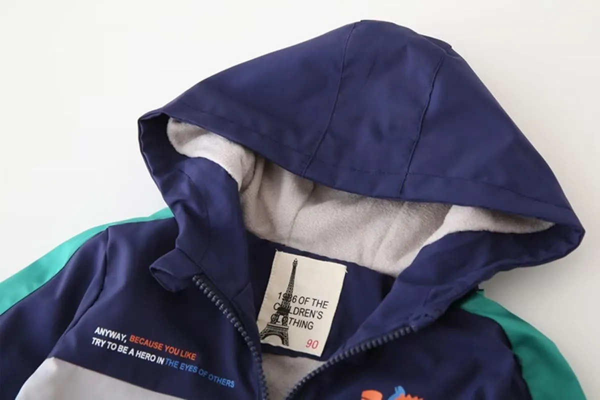 Boys' Hooded Dinosaur Jacket Windbreaker Outerwear
