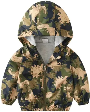 Boys' Hooded Dinosaur Jacket Windbreaker Outerwear