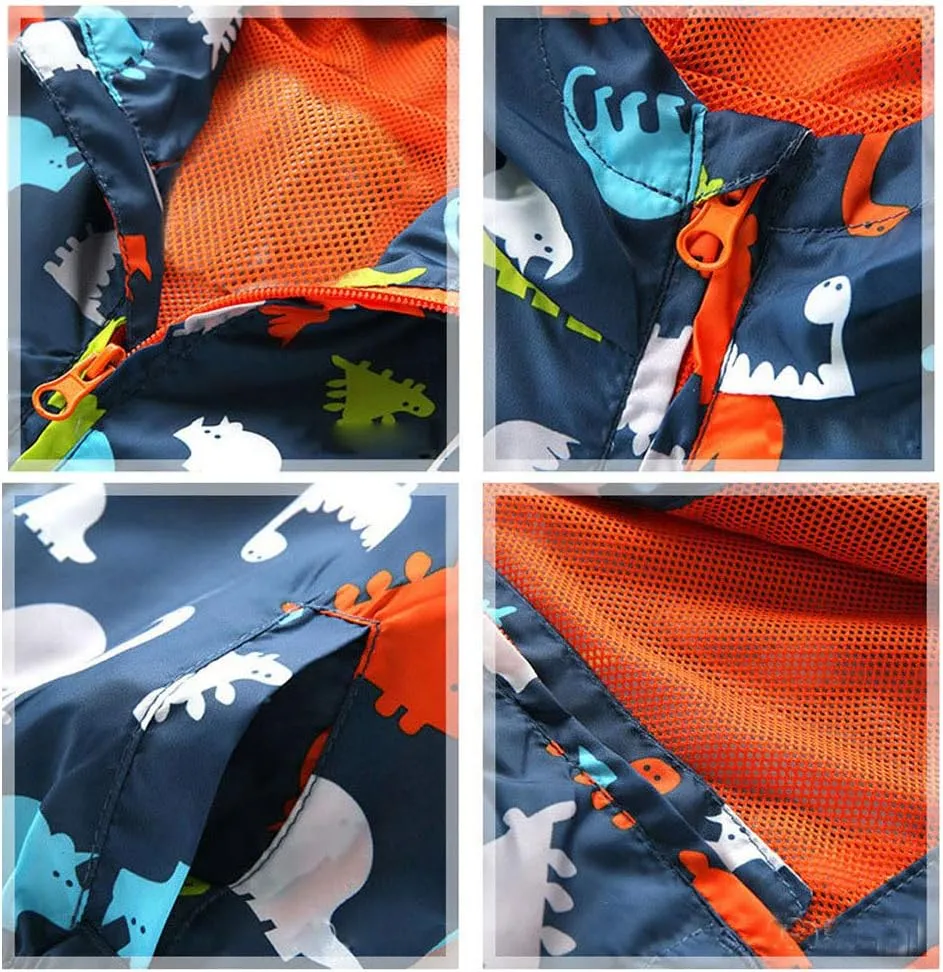 Boys' Hooded Dinosaur Jacket Windbreaker Outerwear