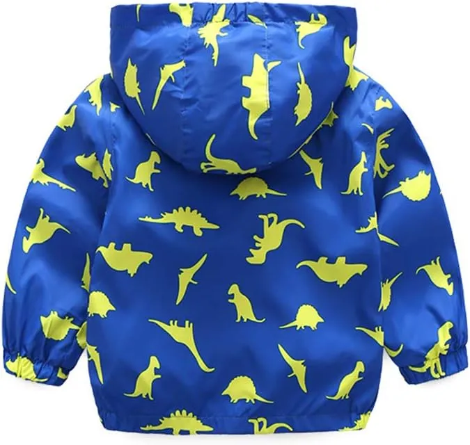 Boys' Hooded Dinosaur Jacket Windbreaker Outerwear