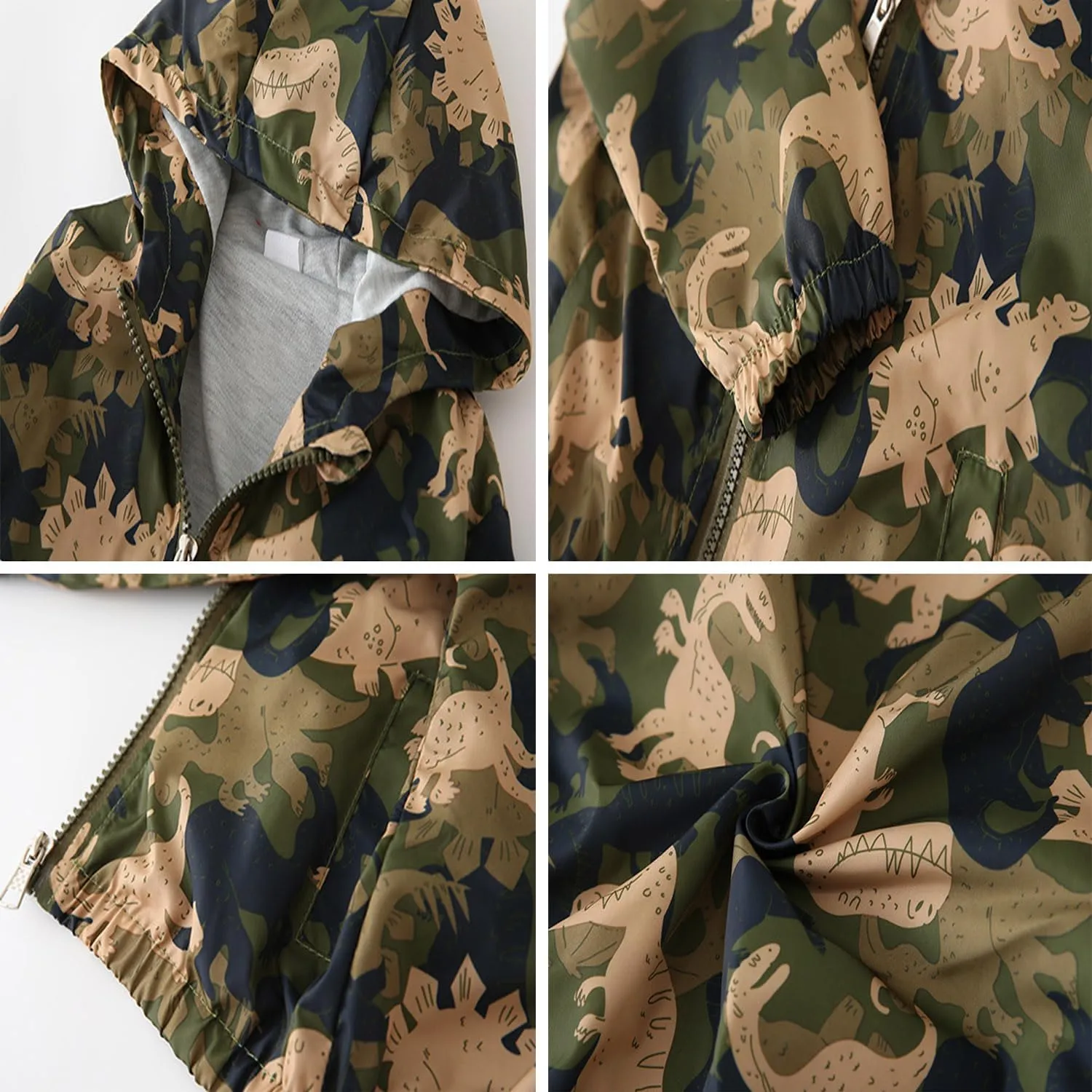 Boys' Hooded Dinosaur Jacket Windbreaker Outerwear