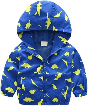 Boys' Hooded Dinosaur Jacket Windbreaker Outerwear