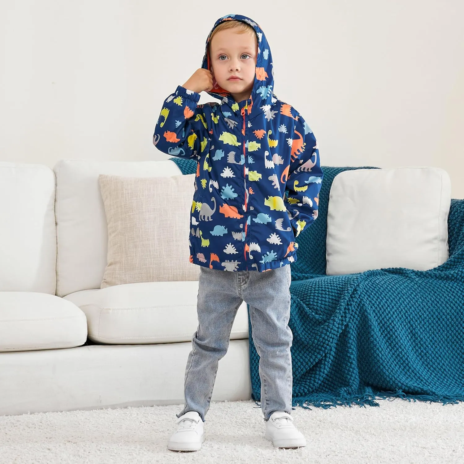 Boys' Hooded Dinosaur Jacket Windbreaker Outerwear