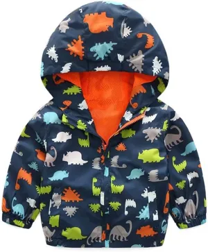 Boys' Hooded Dinosaur Jacket Windbreaker Outerwear