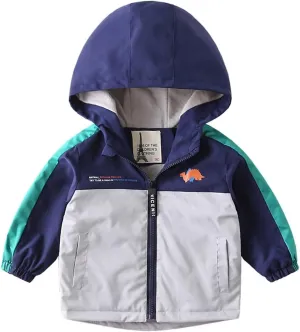 Boys' Hooded Dinosaur Jacket Windbreaker Outerwear