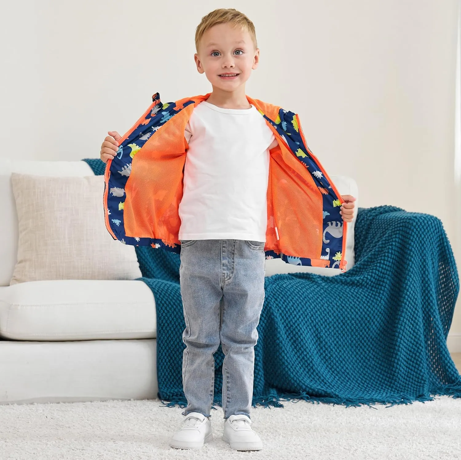 Boys' Hooded Dinosaur Jacket Windbreaker Outerwear