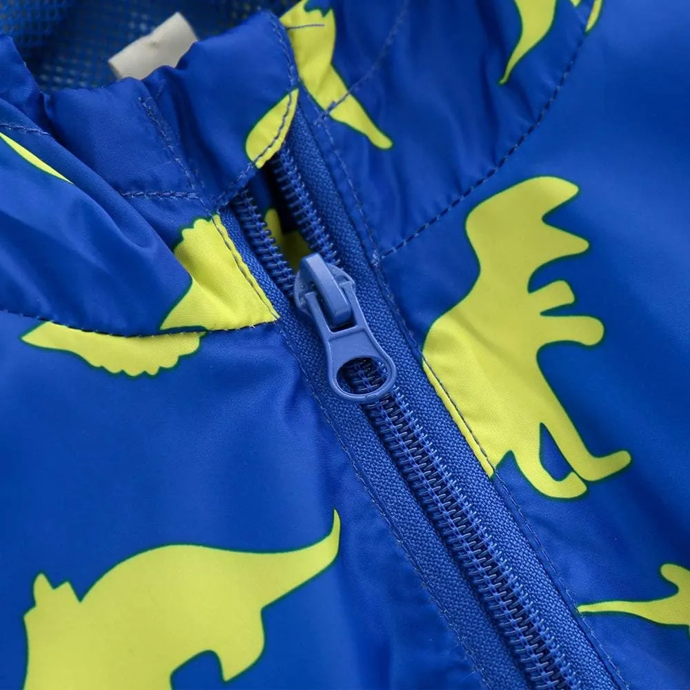 Boys' Hooded Dinosaur Jacket Windbreaker Outerwear