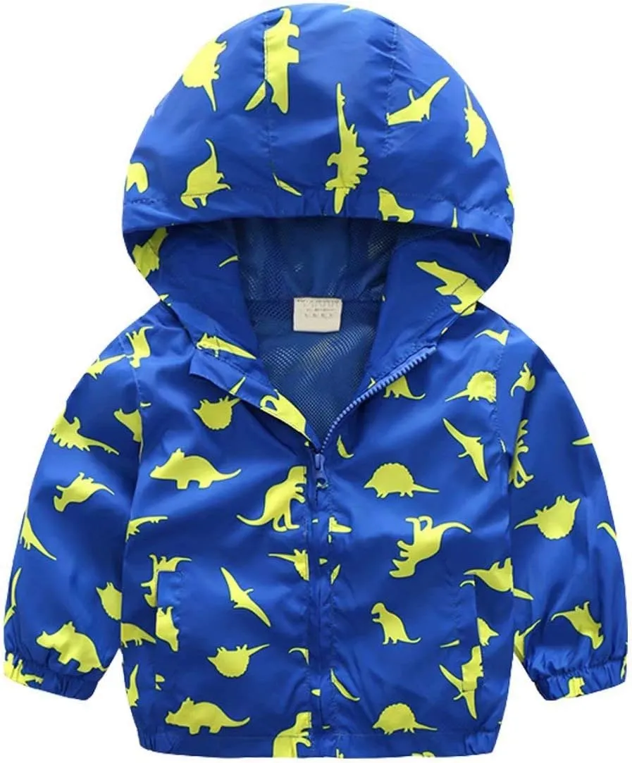Boys' Hooded Dinosaur Jacket Windbreaker Outerwear