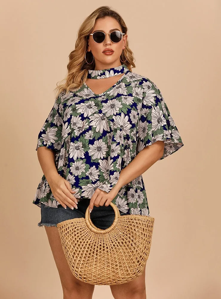 Broken Print Lotus Leaf Sleeves Shirt