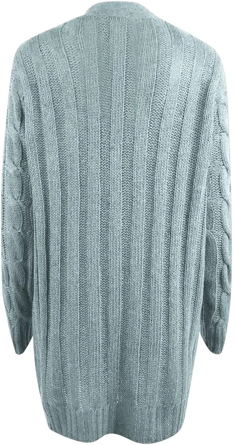 Cable Knitted Cardigan for Women, 2023 Fall Winter Open Front Duster Button Down Chunky Sweaters Pullover